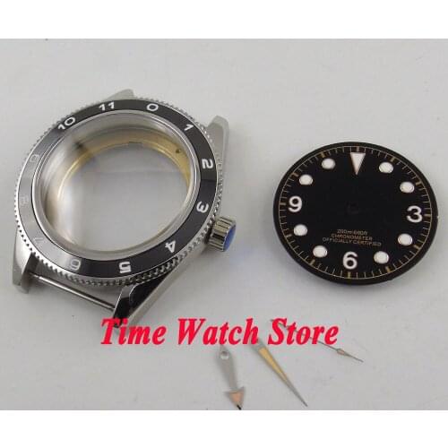 Fit ETA 2836 movement 41mm black ceramic bezel sapphire glass watch case +black dial+hands C133