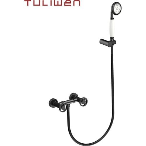 Totally Brass Bathroom Shower Faucets Wall Mount Cold Hot Mixer Handheld Shower head Black Industrial Style