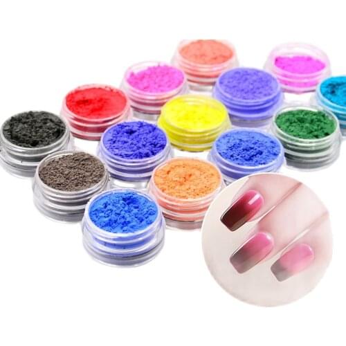 Nail Powder 12 Color Temperature Color Change Soak Off Gel Nail Powder Glitter Neon Pigment Manicur Acrylic Powder Make Up Nail