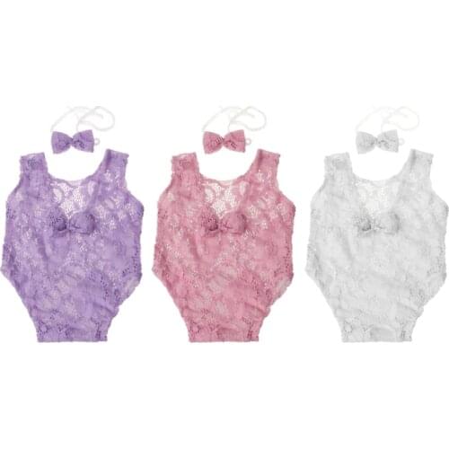 Baby Photography Props Backless Hollow Bowknot Lace Romper Newborn Girls Outfit