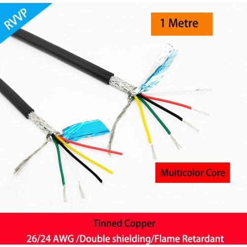 1Meter RVVP Tinned Copper Cable 26/24 AWG 2/3/4/5/6/8/10 Cores Control Signal Wire Black Insulated PVC Audio Cable