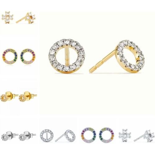 Korean Simple Earrings 925 Sterling Silver Ear Needle Round Stud Earrings For Women Simple Exquisite Crystal Earrings Jewelry