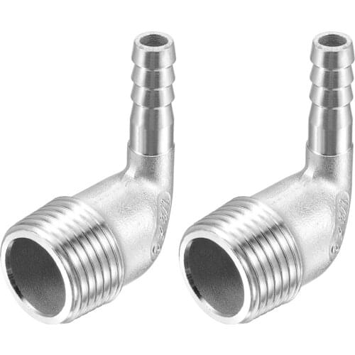 Uxcell 2pcs 304 Stainless Steel Hose Barb Fitting Elbow Barbed x G Male Pipe Connector Adapter for Water Fuel Air Home Brew