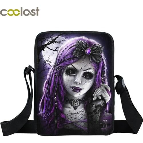 Punk Gothic Girls Doll / Angel Mini Messenger Bag Women Handbag Ladies Shoulder Bags for Travel Girls Cross Bag Bookbag