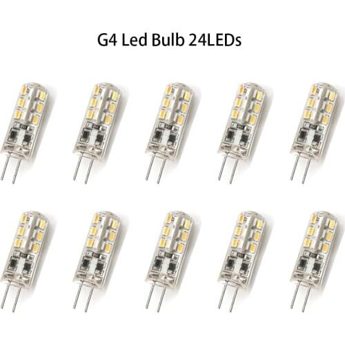 10pcs G4 Led Bulb 2W 24led 12V AC220V 3014SMD Saving Mini Silicone Lamp 360Beam Angle Replace halogen Light Spotlight Chandelier