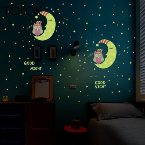 Tofok Owl Moon Star Luminous Wall Stickers Childrens Room Decoration Stickers Glow In The Dark Baby Kids Room Wall Decorations