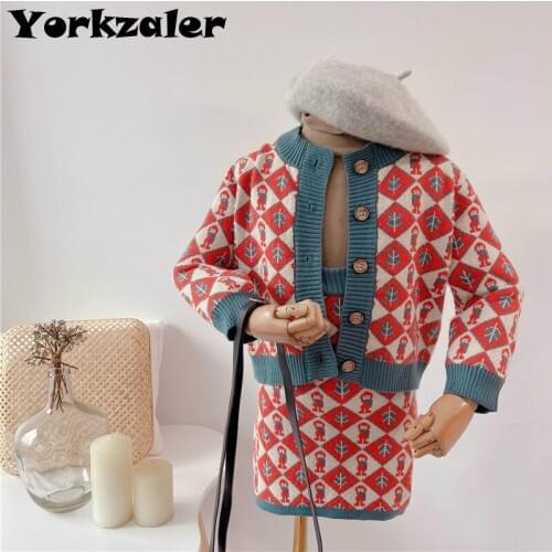 Toddler Girls Sweater Clothes Set Long Sleeve Cardigan and Suspender Skirt 2 Pcs Set Fashion Winter Outfits Children Sets Warm