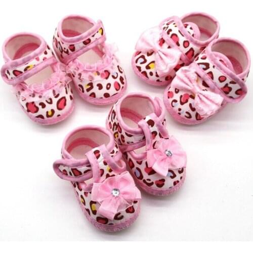 Baby Girl Shoes Breathable Leopard Print Lace Bow Anti-Slip Safe Shoe Casual Walking Shoe Toddler Soft Soled First Walkers