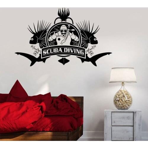 Scuba Diving Diver Nautical Marine Wall Sticker Vinyl Home Decor Room Bathroom Sea Ocean Decals Removable Waterproof Mural 4053