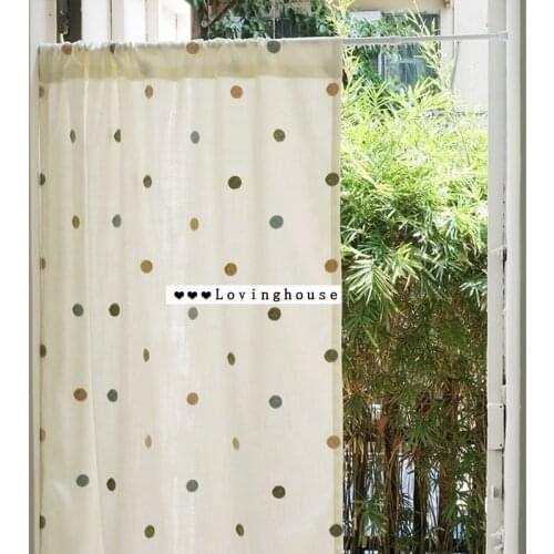Curtain cotton linen shading curtain Korean simple wave point living room bedroom partition curtain decoration
