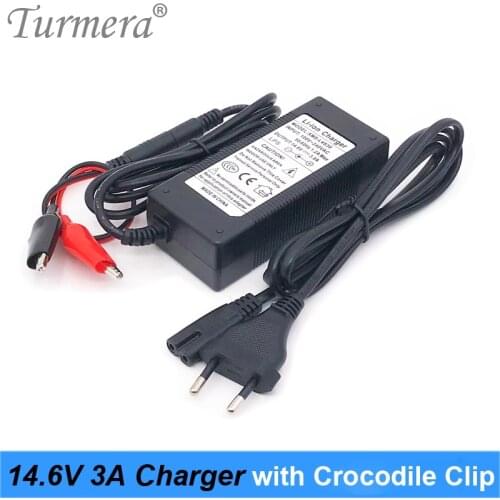 Turmera 14.6V 3A Lifepo4 Battery Charger 4Series 12.8V 14.4V 7Ah 10Ah 20Ah 100Ah Lifepo4 Battery Smart Charger + Crocodile Clip