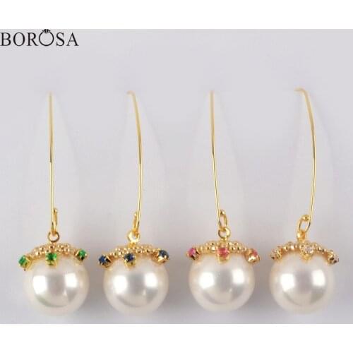 BOROSA Natural Freshwater Pearl Drop Earring Multi Zircon Pave Dangle Earrings New Women Pearl Dangle Earring Jewelry WX1313-E
