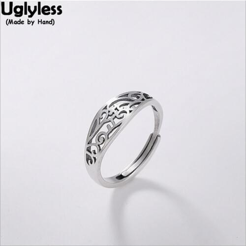 Uglyless 100% Real Solid 925 Sterling Silver Handmade Orchid Grass Finger Rings for Women Simple Hollow Open Ring Fine Jewelry