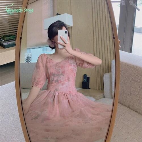 Summer Sukienka Pink Kawaii Korean Fashion Fairy Clothes Retro Harajuku Aesthetic Cotagecore Chiffon Tulle Dress Cute Woman