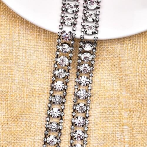 1 M rhinestone flower chain 1.2cm wide 3 rows white crystal claw diamond bracelet jewelry accessories DIY clothing shoes decor