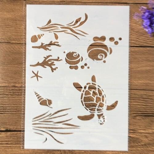 1Pcs A4 Fish Turtle Water DIY Layering Stencils Wall Painting Scrapbook Coloring Embossing Album Decorative Template