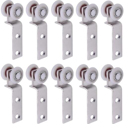 10Pcs Bend Pipe Metal Bearing Pulley Block with Two Plastic Wheel for Sliding Door Window Cabinet