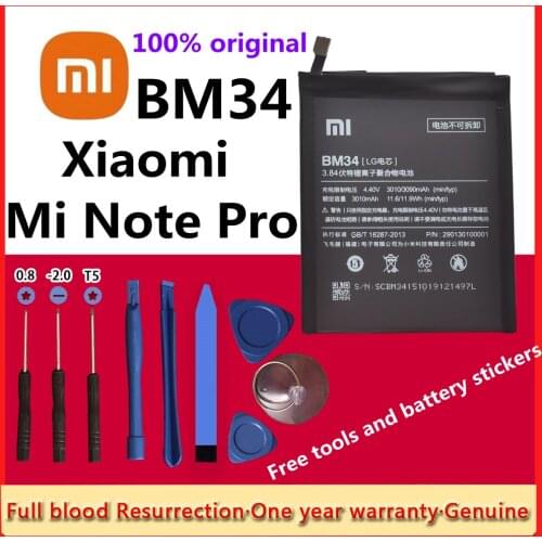 100% Original BM34 Battery for Xiaomi Mi Note Pro 4GB RAM 3010mAh Real Capacity Replacement Battery Free Tools Retail Package
