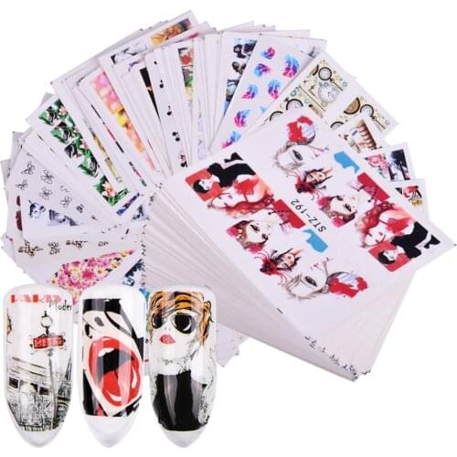 100pcs Water Stickers Nail Sliders Set Cool Girl Flowers Watermark Transfer Decals Manicure Nail Art Decorations LASTZ134-233