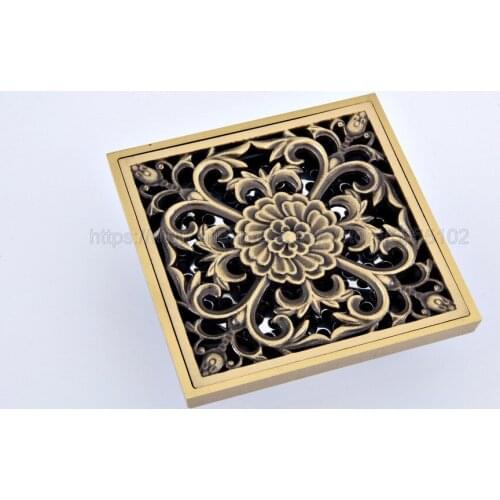 10x10cm Antique Brass Floor Drain Bathroom Kitchen Shower Room Porch Square Floor Waste Drain zhr065