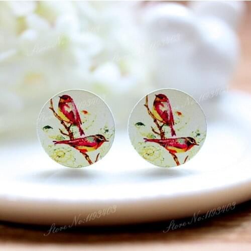 16mm Bird Round High Quality Photo Wood Laser Cut Cabochon to make Rings, Earrings,Bobby pin,Necklaces, Bracelets-(WEH-94)