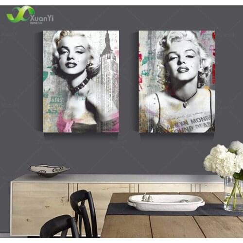 2 Piece Canvas Print Poster Sexy Marilyn Monroe Black And White Oil Painting Wall Art Pictures For Living Room Home Decoration