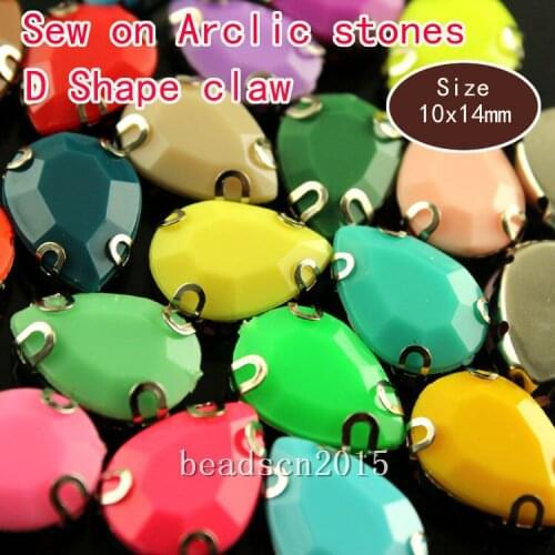 20pcs 10x14mm teardrop solid candy acrylic sew on stones with D shape Claw setting beads stones 4holes For Clothes Dress