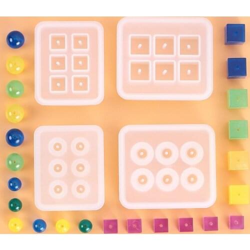 4Pcs Handmade 12mm 16mm Round Square Beads With Holes Resin Molds Gemstone Beads Resin Casting Mold Jewelry Making Tools