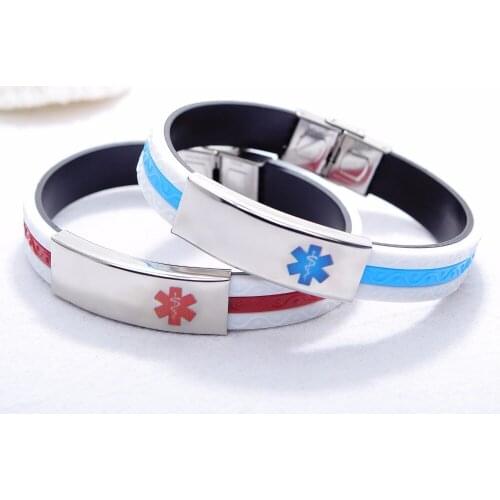 Free Engraved Personalized Medic Alert Silicone & Steel ID Bracelet Sports ID Bracelet