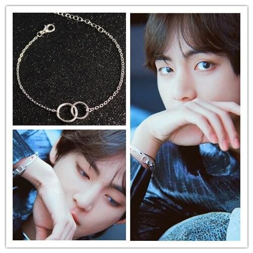 Kpop Kim Tae Hyung Bracelet Simple Double Circles Bracelet for Women Men Korean Jewelry bangtan boys for boys Couple