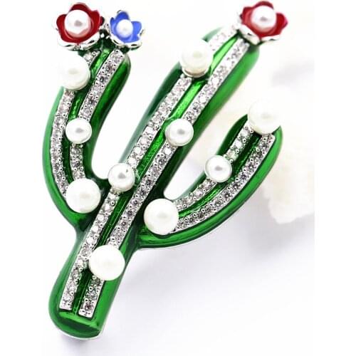 Boutique brooch quality elegant cubic zircon cactus shape inlaid bead floral luxury jewellery exquisite brooch green mixed colo
