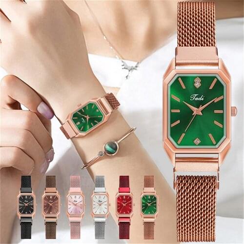 Tadi Brand Women Rectangle Green Watch Luxury Magnetic Clasp Quartz Watches Relogio Feminino Reloj Mujer