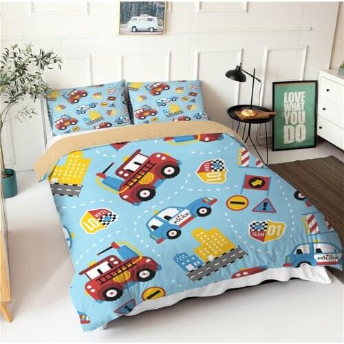 Cartoon Car Robot Pattern Kids Duvet Cover Set Twin Single Cute Blue Quilt Cover Pillowcase For Children Boys Bed Cover Nordic