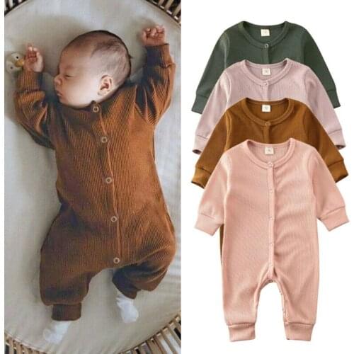 Kid Baby Girl Boy Autumn Clothes Solid Cotton Knitted Romper Bodysuit Overall Outfit