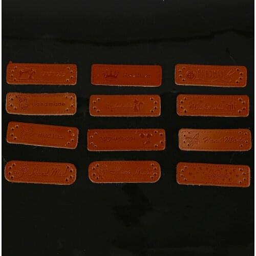 Multi Style Cat/Bee/Cherry Hand Made PU Leather Labels 12pcs 13styles Labels Sewing Accessory For Bags/Clothes/Shoes Tags Decor