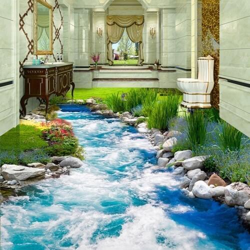 Custom Photo Floor Wallpaper Small Creek Running Water 3D Stereo Floor Sticker Mural PVC Waterproof Self-adhesive Papel De Pared