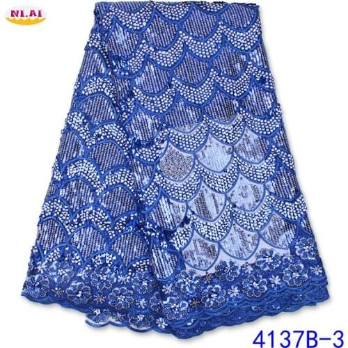 Hot Sale Sequin Lace Fabrics White African Lace Fabric High Quality Nigeria French Tulle Mesh Lace Fabric for Bridal N NA4137B-3