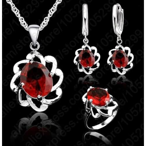 Hot Sale Jewelry Set 925 Sterling Silver Chains Austrian Crystal Enamel Earring/Necklace /Ring Set Flower Set Wedding Gift Set