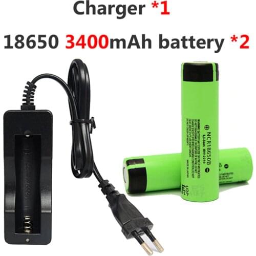 KingWei 2pcs 3400MAH Battery for Panasonic 18650 Rechargeable Battery Lithium For Flashlight Laser Pen +1x803C Charger