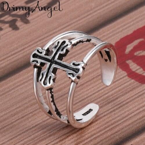 Punk Fancy Silver Color Cross Rings for Women Men Large Adjustable Size Rings aneis