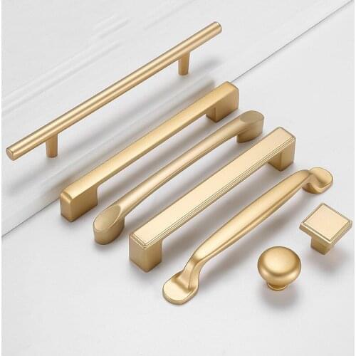 Matt Gold Door Knobs and Handles for Furniture Cabinets and Drawers Aluminium Alloy Modern Kitchen Cupboard Handles Pulls