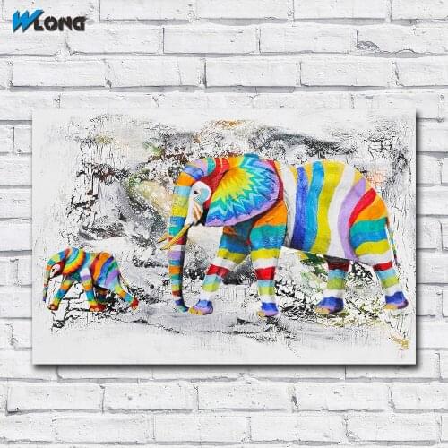 Fashion Printing Oil Painting Abstract Elephant and his children Wall Art Canvas Print Pictures For Living Room And Bedroom