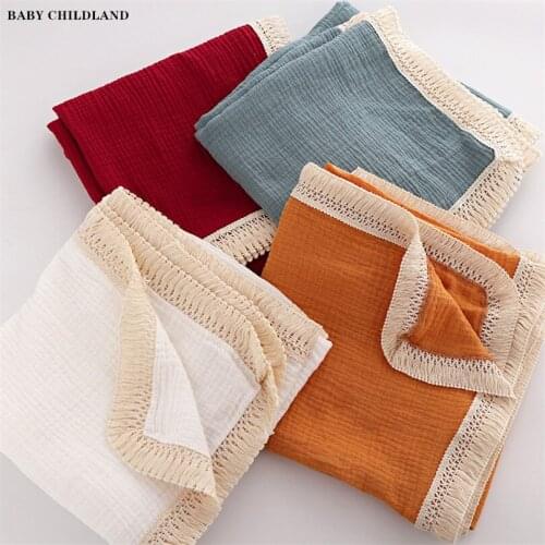 Muslin Baby Blankets Newborn Baby Swaddle Wrap Blankets Tassel Baby Photography Props Stroller Crib Receiving Blanket Bath Towl