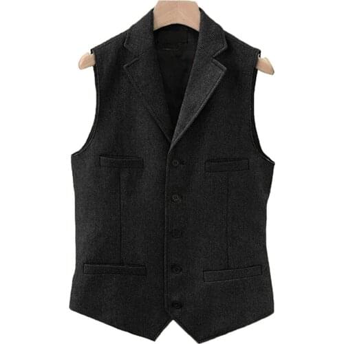 Brown/Blue/Green/Black Mens Tweed Vest Wool Waistcoat Casual Slim Fit Notch Lapel for Winter Leisure Business