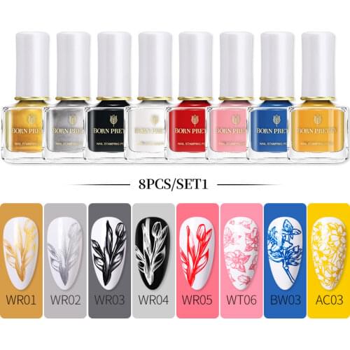 BORN PRETTY 7ml Stamping Nail Polish Set Gold Silver Black White Color Nail Printing Polish DIY for Nail Plate Design Varnish