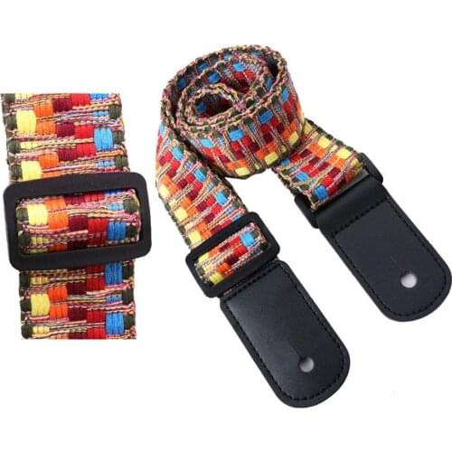 National Style Adjustable Handmade Braided Guitar Ukulele Strap Belt with Faux Leather Ends Musical instrument Guitar Accessory