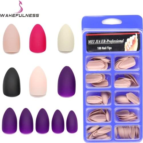 100Pcs/Box Matte Nep Nagels Press On Nails Stiletto Artificial Fake Nails Matte Black Nude Pink Red Purple Nail Tips