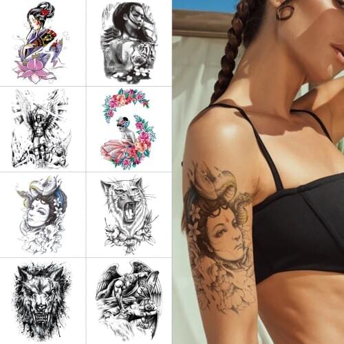 Arm temporary tattoo sticker Wolf lion leopard ink Sticker tattoos Retro body tattoo Angel demon waterproof fake tattoo