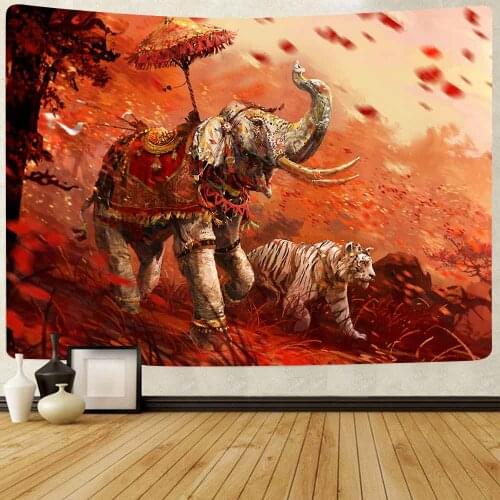 Simsant Hippie Elephant Tiger Tapestry India Bohemian Mandala Wall Hanging Tapestries for Living Room Bedroom Home Decor