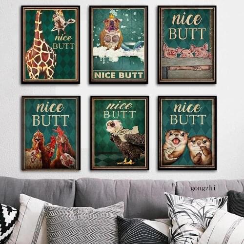 Nice Butt Giraffe Owl Pig Dog Nordic Poster Funny Animal Canvas Painting and Prints Bathroom Wall Art Pictures Toilet Home Decor